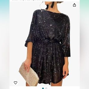 Black sequin dress with tie belt